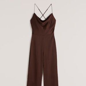 Abercrombie & Fitch Dark Brown Cowlneck Satin Jumpsuit (XS)